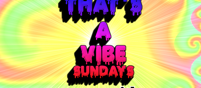 Background is psychedeli green, red and yellow. Text says: Trans Radio UK. That's A Vibe. Sundays 2-4pm with Jamesy www.transrdiouk.com