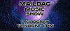 Background is a dark starry swirling sky and purple meteorites coming out of an infinity mailbag. Text says: Lisa's Mailbag Music Show Thursday 12 noon-1pm