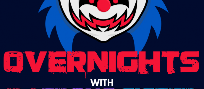 Picture is black background, with multicoloured clown face with blue hair and red teeth. Text says Trans Radio UK, Overnights with DJ Trans SisterSaturday 9pm EST, Sunday 2am BST
