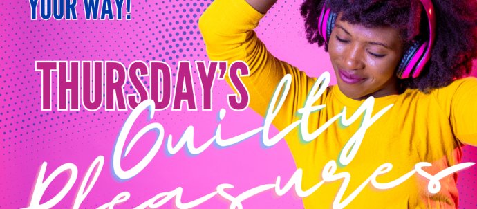 Pink background and a person in yellow dancing with headphones. Text says Your requests, your show, your way. Thursdays Guilty Pleasures with Therapy DJ from 7pm